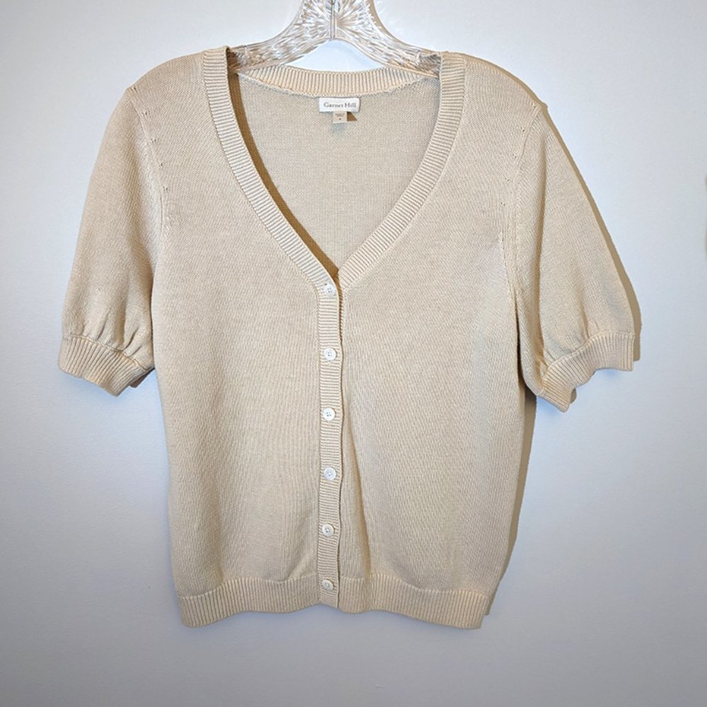 Garnet Hill Linen/Organic Cotton Button-Front Cardigan, Beige, Size Small